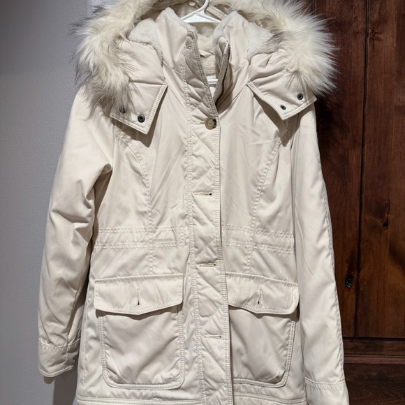 Hollister Women's Off-White Ski Jacket with Faux Fur Hood - Picture 2 of 2